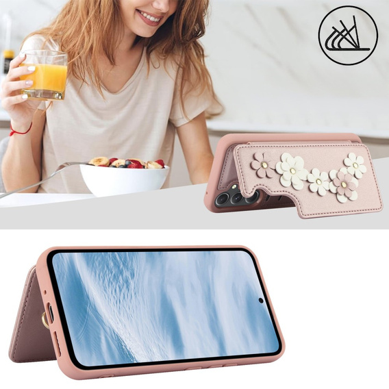 Pouzdro pro Samsung Galaxy A55 5G, Leather Flower Card Slot, růžové