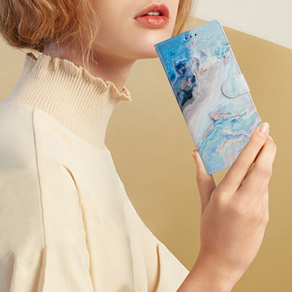 Klopové pouzdro pro Samsung Galaxy A25 5G, Wallet Marble, modré + 9H sklo 