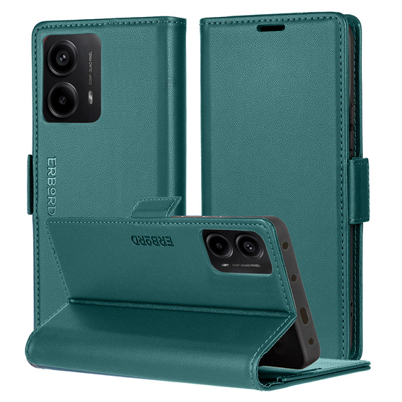 Pouzdro pro Motorola Moto G24 Power, ERBORD Glossy Litchi, flipová peněženka, zelené