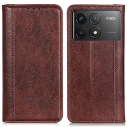 Flipové pouzdro pro Xiaomi Poco F6 Pro, Split Leather, hnědé