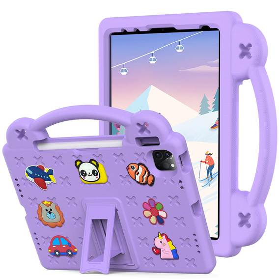 Dětské pouzdro pro iPad Air 10.9" 2022/2020 (5/4 gen.) / Pro 11" 2022/2021/2020 (4/3/2 gen.), Cute Patterns, se stojánkem, fialové