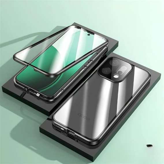 Pouzdro pro Oppo Reno 14, magnetické dvojité sklo, průhledné s černými boky