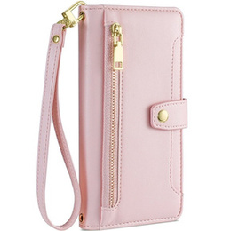 Klopové pouzdro pro iPhone 14, Wallet Zipper Pocket, růžové