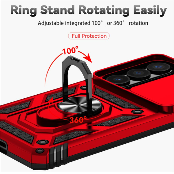 Pevné pouzdro s podstavcem a krytem objektivu pro Samsung Galaxy S26, červené