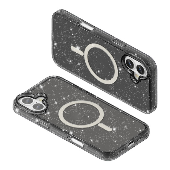 Pouzdro pro iPhone 17, pro MagSafe, třpytivé, průsvitné černé