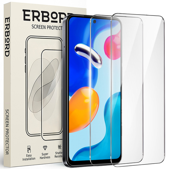 2x tvrzené sklo pro Xiaomi Redmi Note 11 Pro, ERBORD 9H Hard Glass na displeji