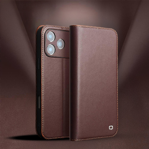 QIALINO kožené peněženkové flipové pouzdro pro iPhone 17 Pro - hnědé
