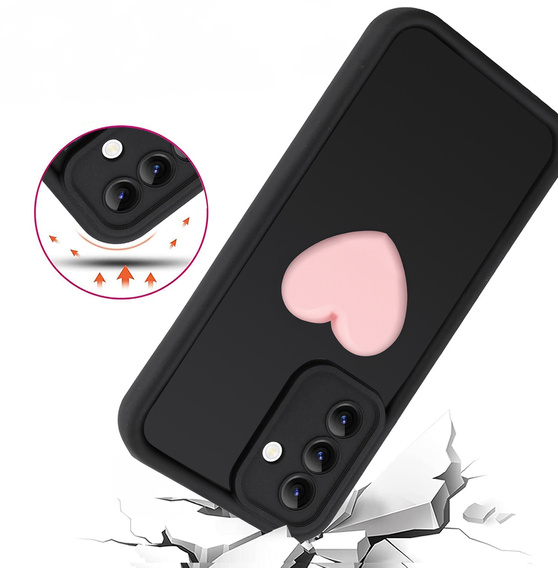 Pouzdro pro Samsung Galaxy A26, Silicone Heart, černé + 9H tvrzené sklo