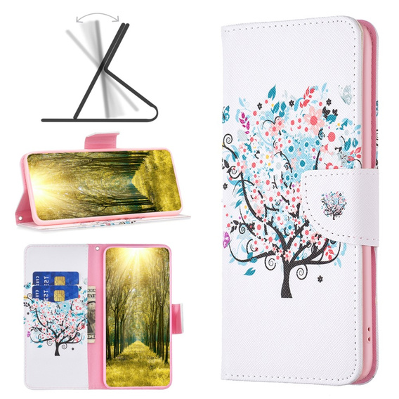 Klopové pouzdro pro Realme C53 4G, Wallet, colorful tree, bílé