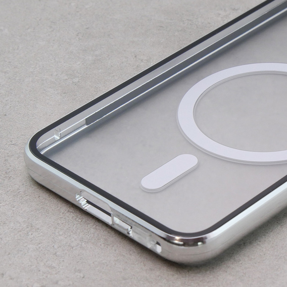 Magnetické pouzdro Dual Glass MagSafe pro Samsung Galaxy S23, stříbrné
