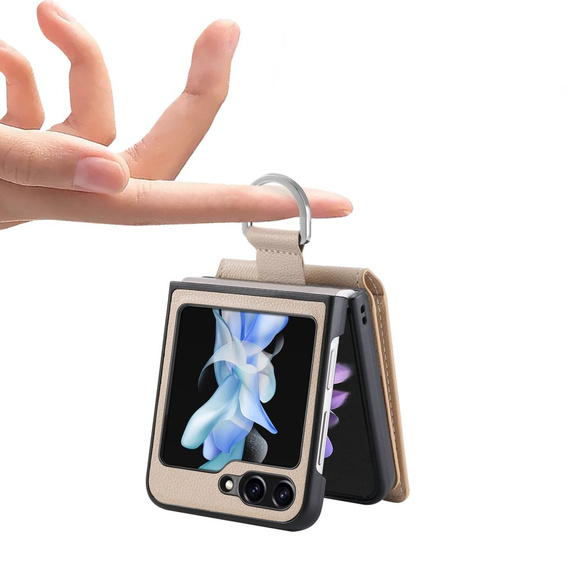 Pouzdro pro Samsung Galaxy Z Flip7 FE / Z Flip6, Card Slot Ring Case, béžové