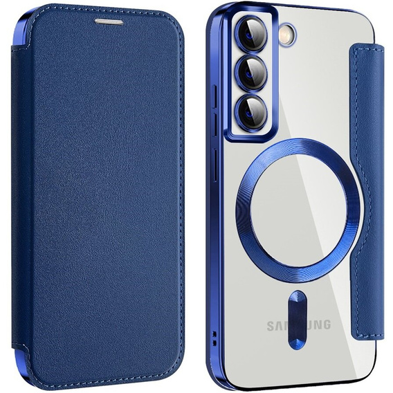 Klopové pouzdro pro Samsung Galaxy S22 5G, RFID Wallet MagSafe CamShield, námořnicky modré