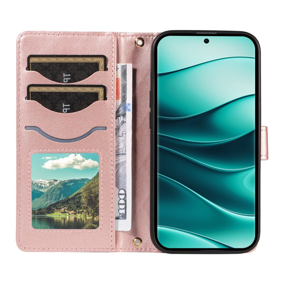 Pouzdro s klopou pro Xiaomi Redmi Note 14 Pro 5G / Xiaomi Redmi Note 14 Pro+ 5G / Xiaomi Poco X7 5G, Rhombus Crossbody Leather, růžové rose gold