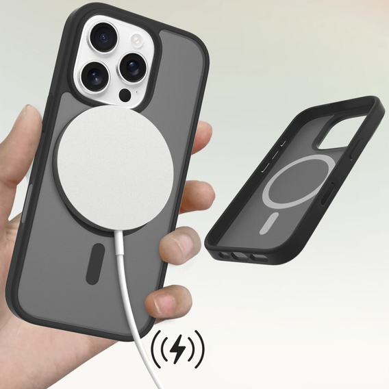 Pouzdro ERBORD MagSafe pro iPhone 16 Pro, Matte Case, aktivní tlačítko, matný / černý