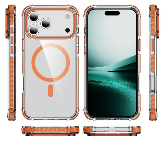 Pancéřové pouzdro MagSafe čiré s oranžovými boky pro iPhone 17 Pro Max