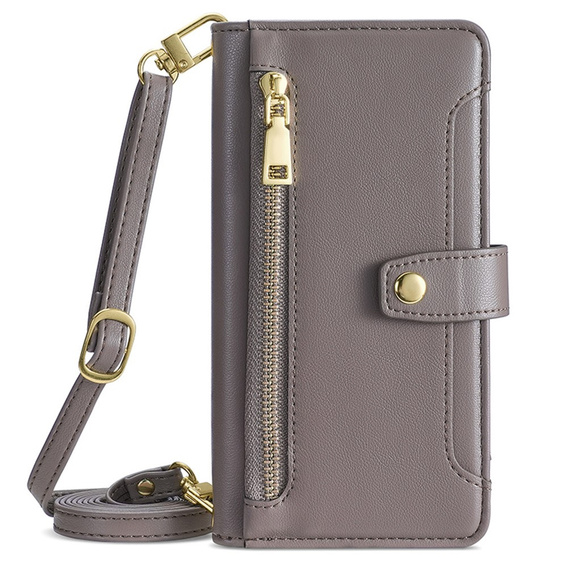 Klopové pouzdro pro OnePlus 12 5G, Wallet Zipper Pocket, šedé