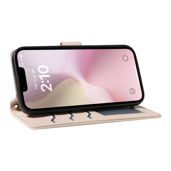 Pouzdro s klopou pro iPhone 16E, Rhombus Crossbody Leather, béžové