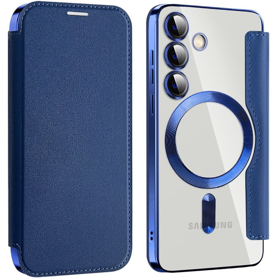 Klopové pouzdro pro Samsung Galaxy S24+ Plus, RFID Wallet MagSafe CamShield, námořnicky modré