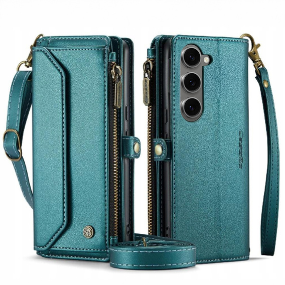 Pouzdro CASEME pro Samsung Galaxy S24 FE, RFID Leather Wallet, s popruhem přes rameno, zelené