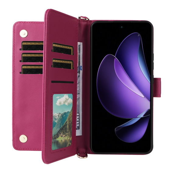 Flipové pouzdro pro Oppo Reno 13F 5G, Crossbody Leather Wallet, kaštanové