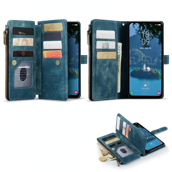 Pouzdro CASEME pro Samsung Galaxy A56 5G, Leather Wallet Cash and Card Slots, s poutkem, modré
