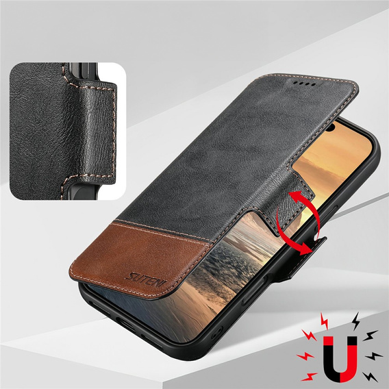 Flipové pouzdro 2 v 1 pro iPhone 17 Pro Max, SUTENI, pro MagSafe, černé