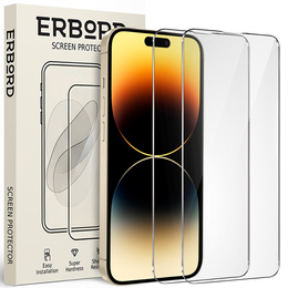 2x tvrzené sklo pro iPhone 14 Pro Max, ERBORD 9H Hard Glass na displeji