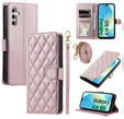 Pouzdro s klopou pro Samsung Galaxy A16, Rhombus Crossbody Leather, růžové rose gold