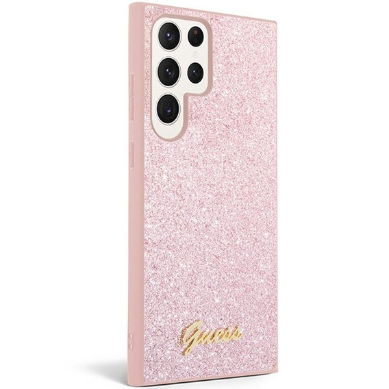 Pouzdro GUESS pro Galaxy S23 Ultra, Glitter Script Hardcase, růžové