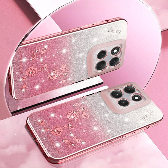 Pouzdro pro Motorola Moto G86 5G, Glitter Flower, růžové rose gold