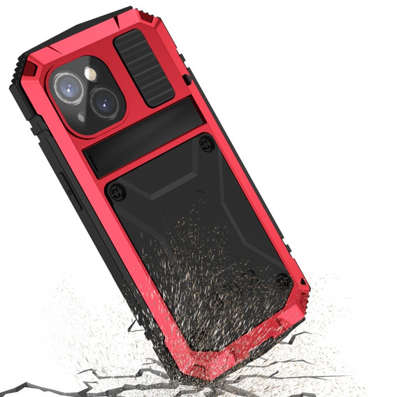 Pouzdro pro iPhone 15, R-JUST, pancéřované, červené / černé