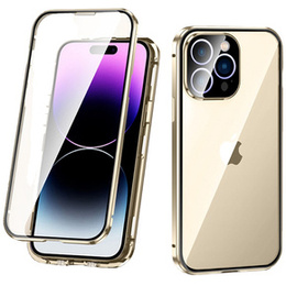 Pouzdro pro iPhone 14 Pro, Magnetic Dual Glass, zlaté