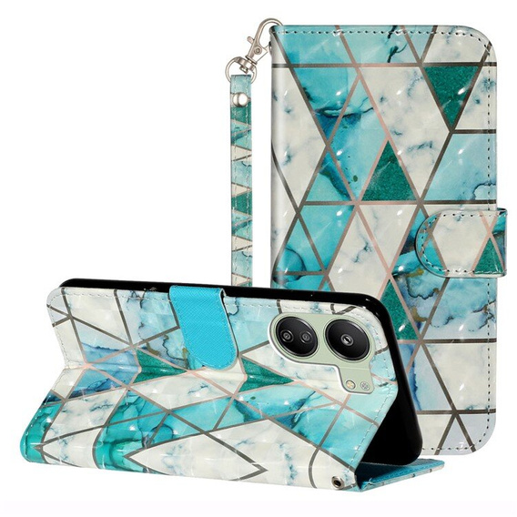 Klopové pouzdro pro Xiaomi Redmi 13C / Poco C65, Wallet, Marble zelené