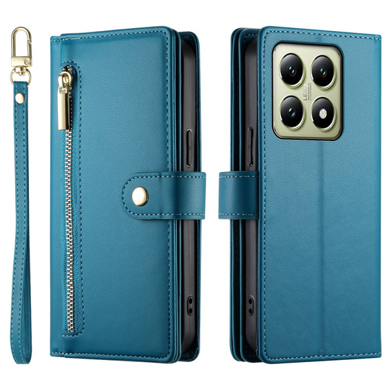 Klopové pouzdro pro Xiaomi 14T, Wallet Zipper Pocket, modré