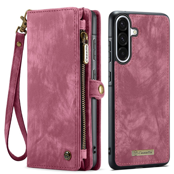 CASEME pouzdro pro Samsung Galaxy A56 5G, Retro Leather Wallet, s páskem, červené