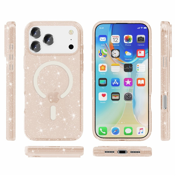 Pouzdro pro iPhone 17 Pro Max, pro MagSafe, třpytivé - průsvitně zlaté