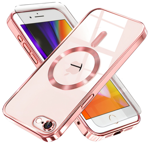 Pouzdro pro iPhone 7 / 8, Electro MagSafe, růžové + sklo na displej