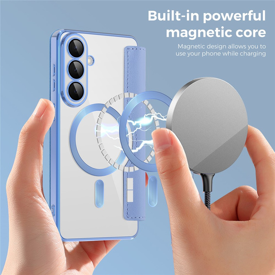 RFID Wallet MagSafe pouzdro s klopou a ochranou fotoaparátu pro Samsung Galaxy S26, modré