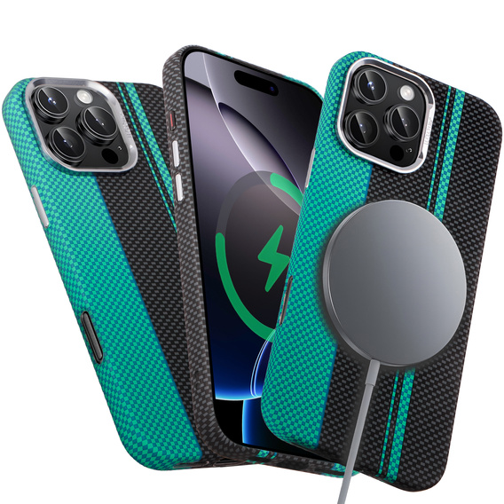 Pouzdro pro iPhone 16 Pro Max, Carbon Fiber MagSafe, černá / modrá