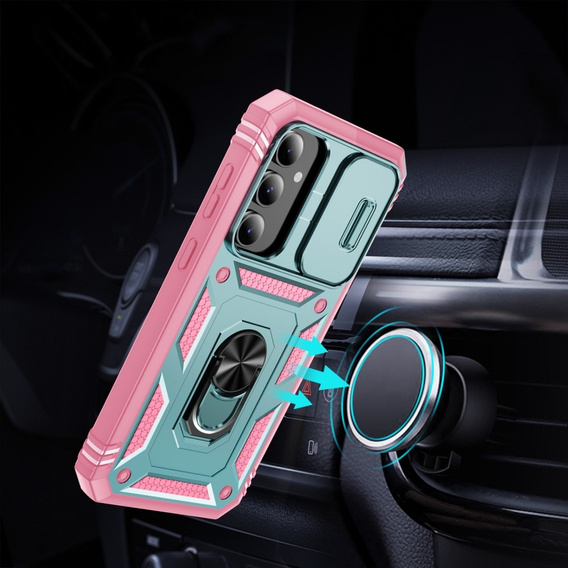 Pouzdro pro Samsung Galaxy S23 FE, CamShield Slide, zelená / růžová 