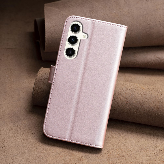 Klopové pouzdro pro Samsung Galaxy S23 FE, BINFEN Wallet, růžové rose gold  + 9H sklo 