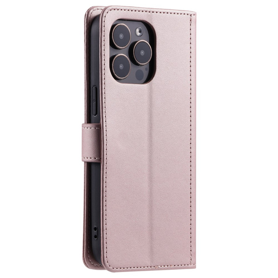 Pouzdro s klopou pro iPhone 16 Pro, Rhombus Crossbody Leather, růžové rose gold
