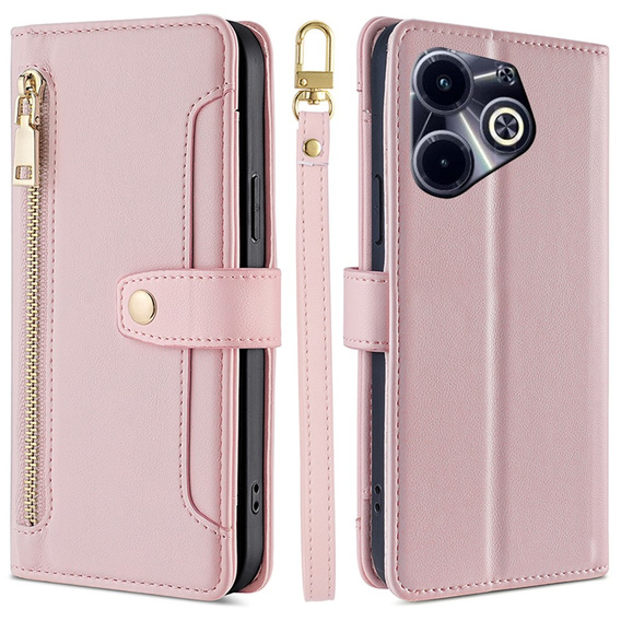 Klopové pouzdro pro Infinix Hot 40i, Wallet Zipper Pocket, růžové