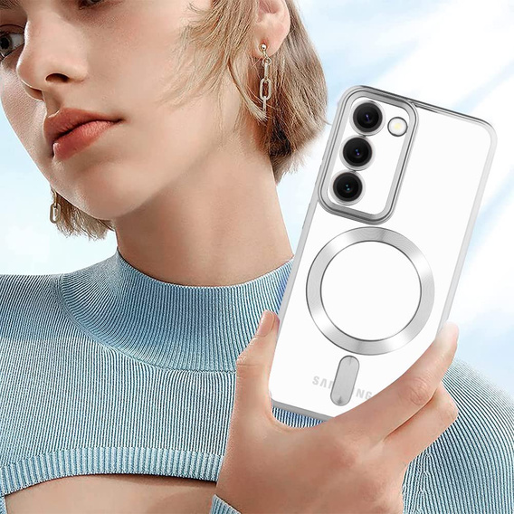 Pouzdro pro Samsung Galaxy S23 Plus, Electro MagSafe, stříbrné + sklo na displej