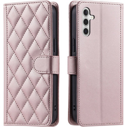 Pouzdro s klopou pro Samsung Galaxy A16, Rhombus Crossbody Leather, růžové rose gold