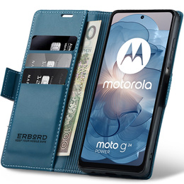 Pouzdro pro Motorola Moto G24 Power, ERBORD Glossy Litchi, flipová peněženka, modré