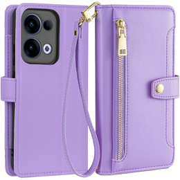 Klopové pouzdro pro Oppo Reno 13, Wallet Zipper Pocket, fialové