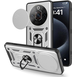 Pevné pouzdro CamShield Slide s krytem fotoaparátu a kroužkem pro Nubia Focus Pro 5G, stříbrné