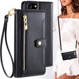 Klopové pouzdro pro iPhone 16E, Wallet Zipper Pocket, černé