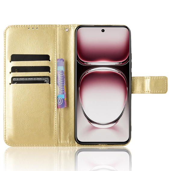 Klopové pouzdro pro Oppo Reno 12 Pro, Crazy Horse Wallet, zlaté